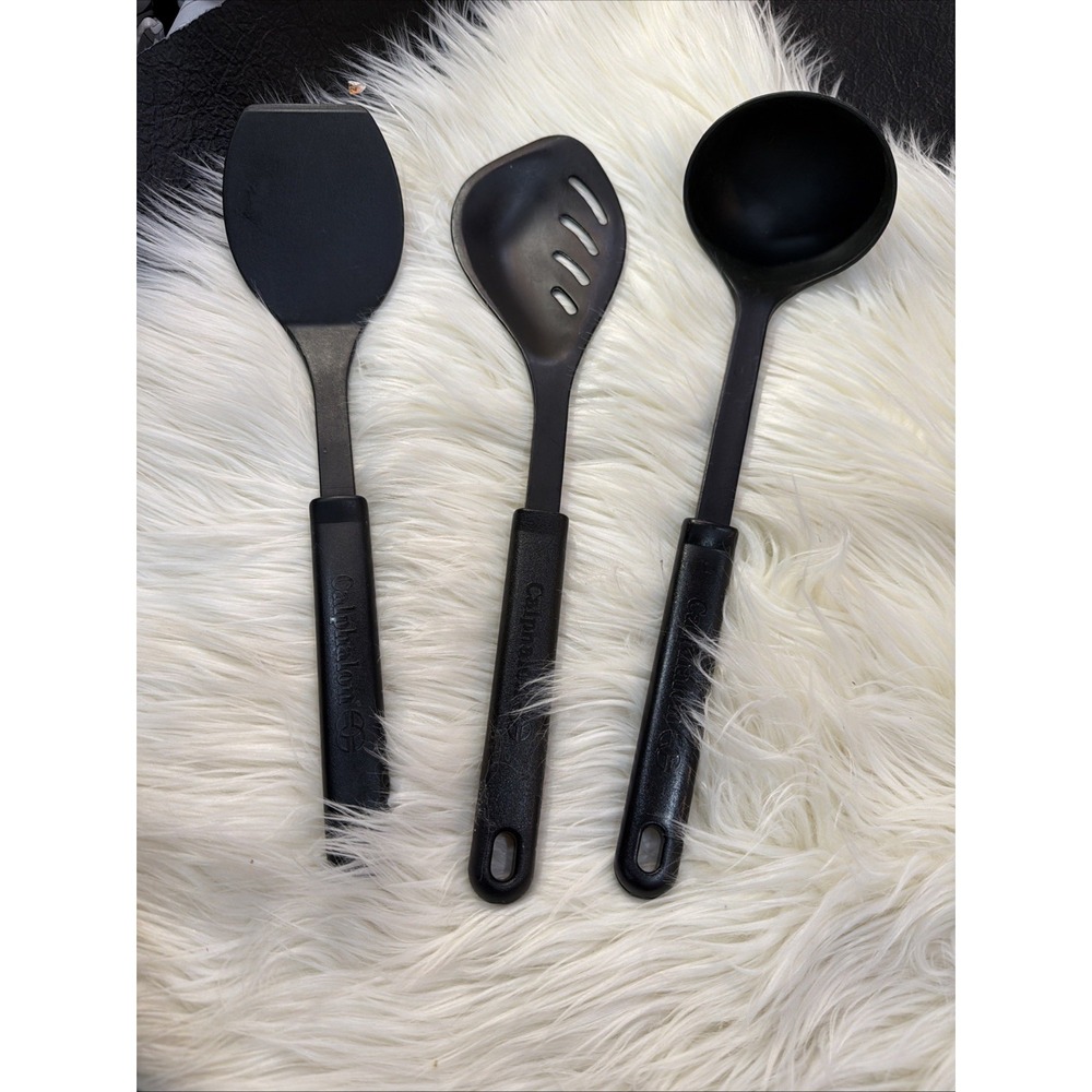 Calphalon Nylon Kitchen Utensil Set Spoon Spatula Black Gray Lot 3 Heavy Duty 8